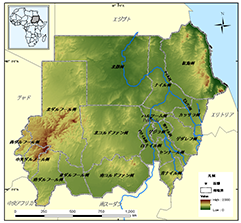 スーダンの地形図