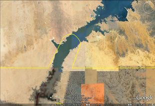 写真2．ナセル湖に突出しているスーダン国境 